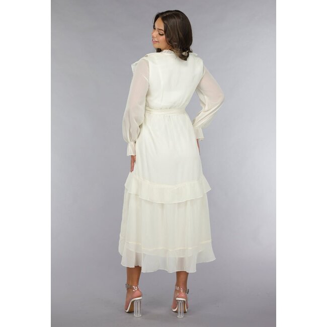 Maxikleid mit Rüschen in Ecru