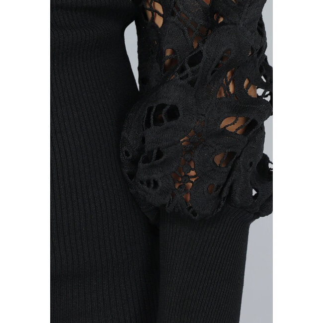 Band-Overslag-Kleid mit gehäkelten Ärmeln und Stretch