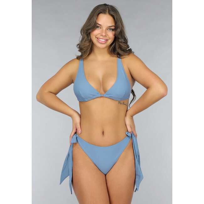 Verstellbares aschblaues Bikini-Unterteil mit Schleifen