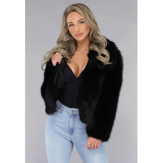Schwarze Kunstpelzjacke