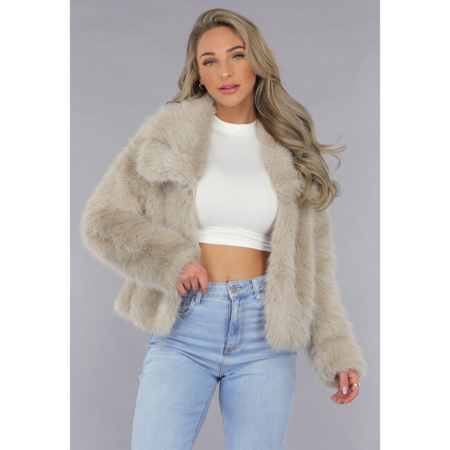 Taupe Kunstfell-Jacke
