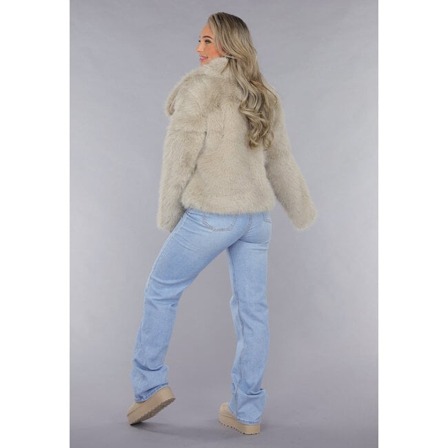 Taupe Kunstfell-Jacke