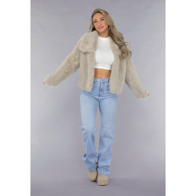 Taupe Kunstfell-Jacke