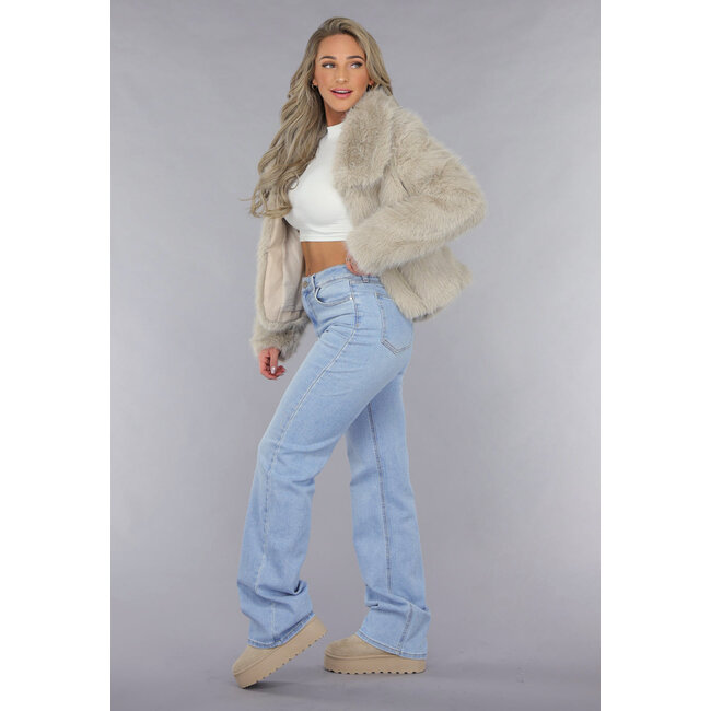 Taupe Kunstfell-Jacke