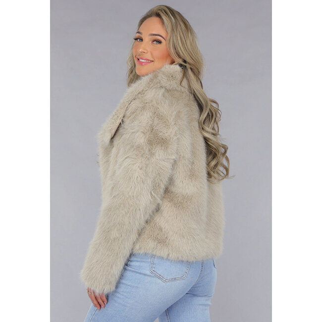 Taupe Kunstfell-Jacke