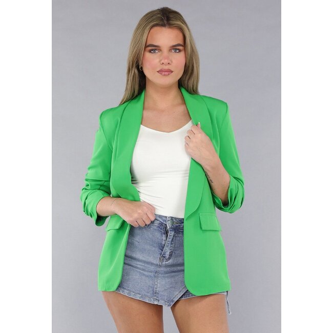 Hellgrüner taillierter Blazer mit Plissee und Dreiviertel-Ärmeln