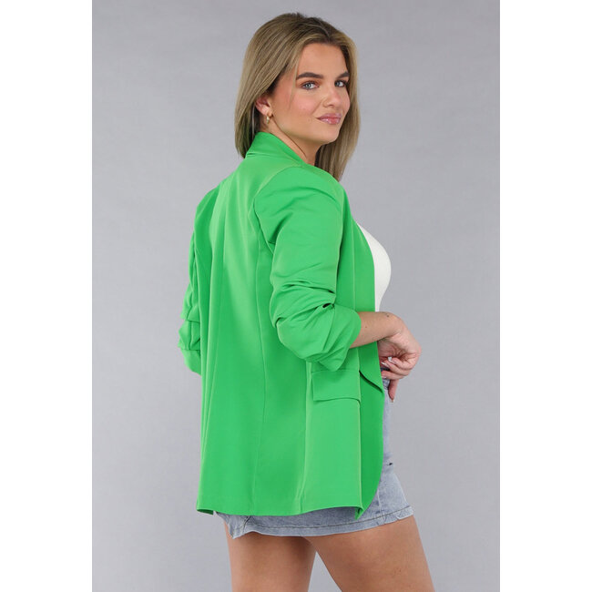 Hellgrüner taillierter Blazer mit Plissee und Dreiviertel-Ärmeln