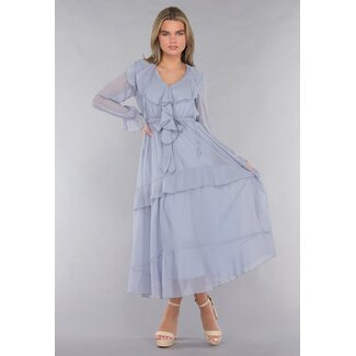 Maxikleid in Blau mit Rüschen