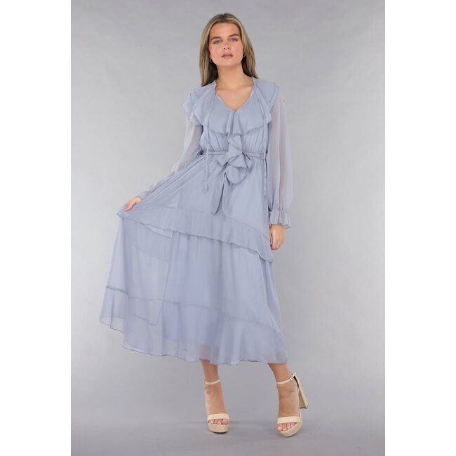 Maxikleid in Blau mit Rüschen