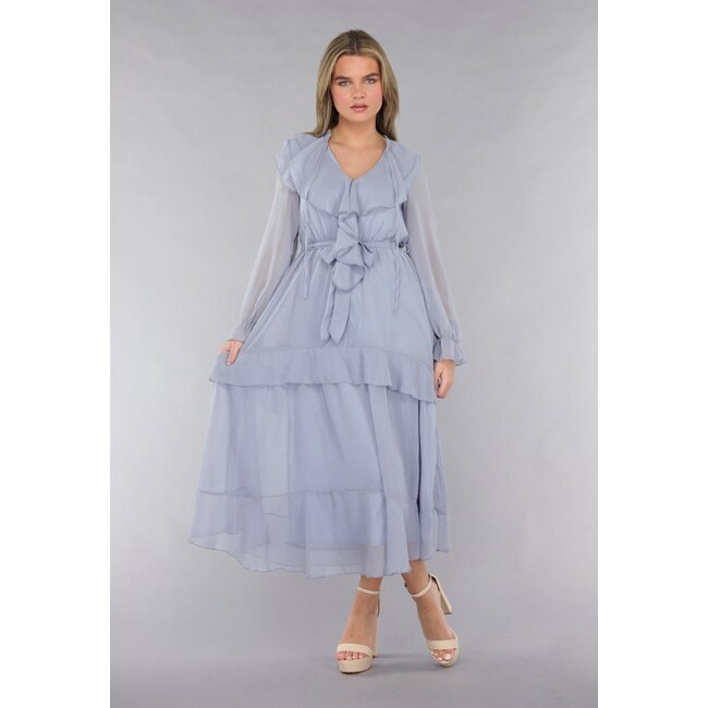 Maxikleid in Blau mit Rüschen