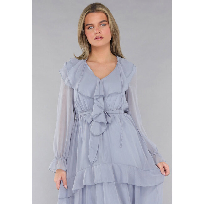 Maxikleid in Blau mit Rüschen