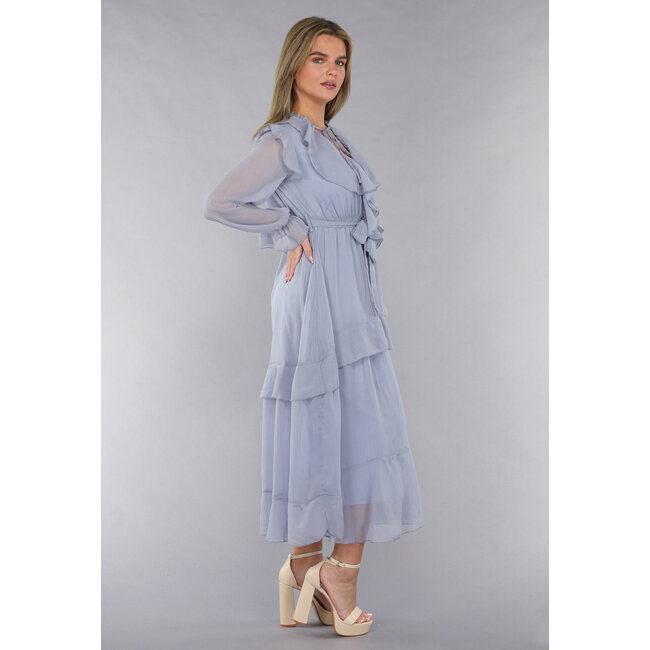 Maxikleid in Blau mit Rüschen