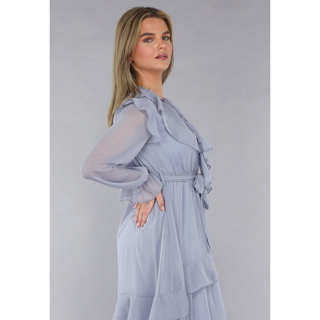Maxikleid in Blau mit Rüschen
