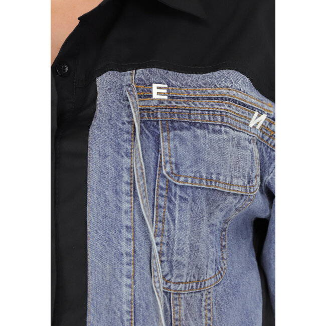 Bluse mit Denim-Details in Schwarz