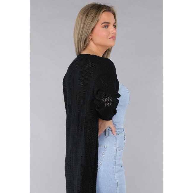 Schwarzer Oversized-Strickcardigan mit großen Knöpfen