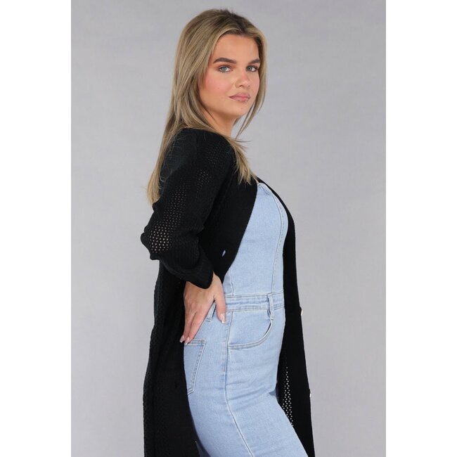 Schwarzer Oversized-Strickcardigan mit großen Knöpfen