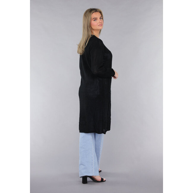 Schwarzer Oversized-Strickcardigan mit großen Knöpfen