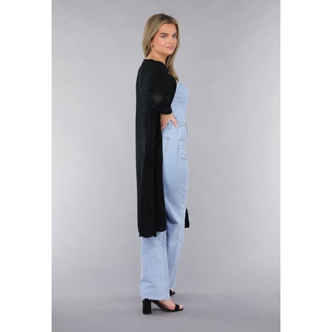 Schwarzer Oversized-Strickcardigan mit großen Knöpfen