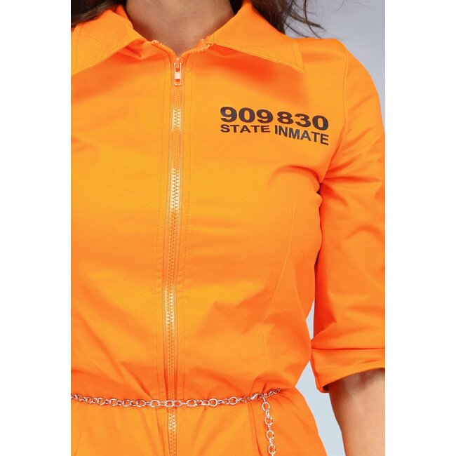 Langer orangefarbener Boevenjumpsuit mit Handschellen