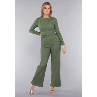 Khaki Twin Set aus gesmoktem Stoff