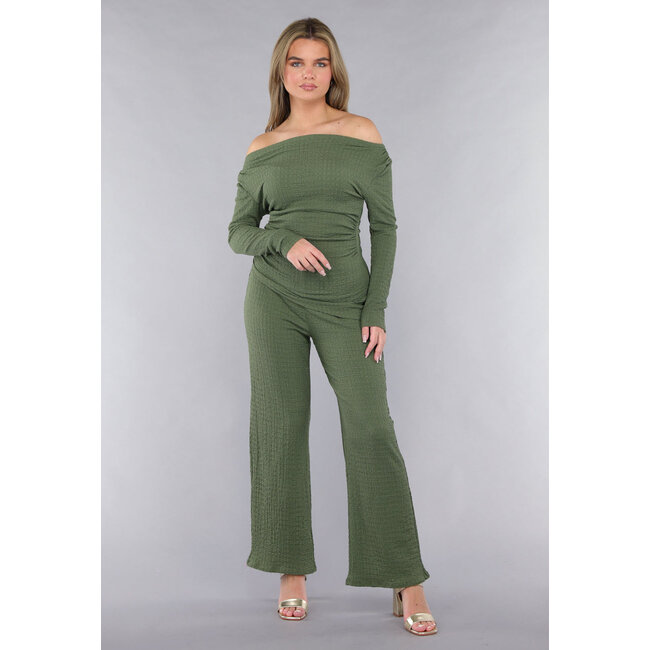 Khaki Twin Set aus gesmoktem Stoff