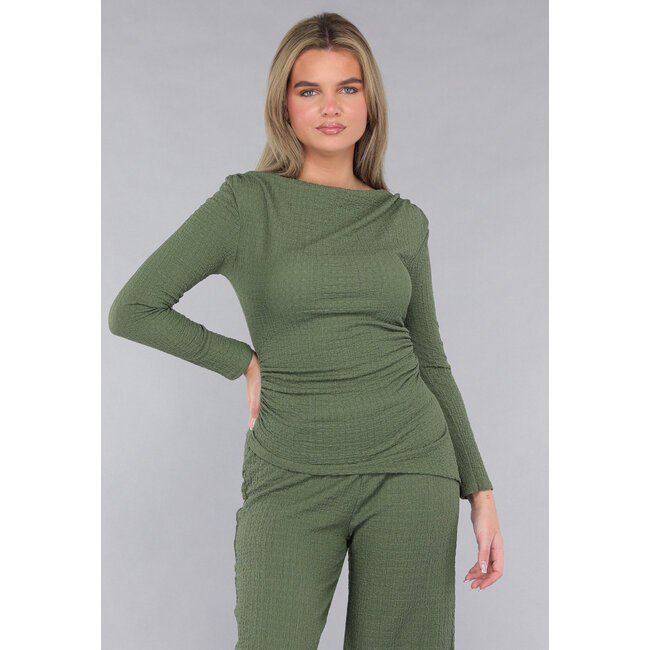 Khaki Twin Set aus gesmoktem Stoff