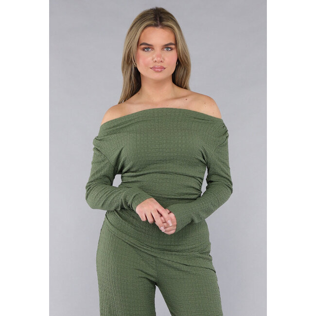 Khaki Twin Set aus gesmoktem Stoff