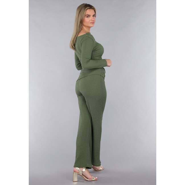 Khaki Twin Set aus gesmoktem Stoff