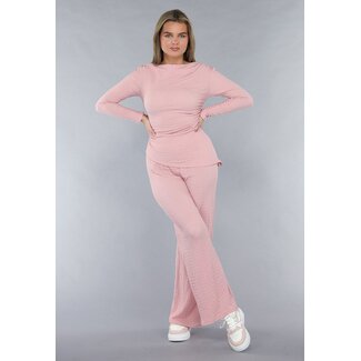Gesmokter Stretch-Zweiteiler in Rosa