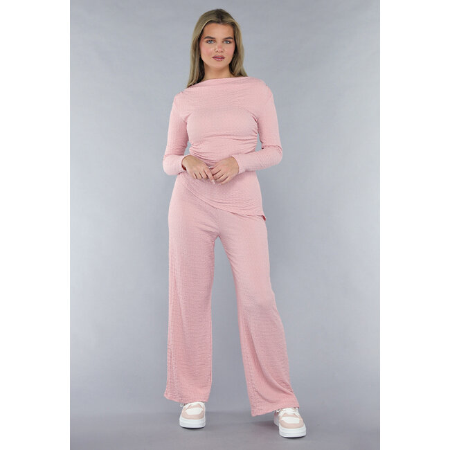Gesmokter Stretch-Zweiteiler in Rosa