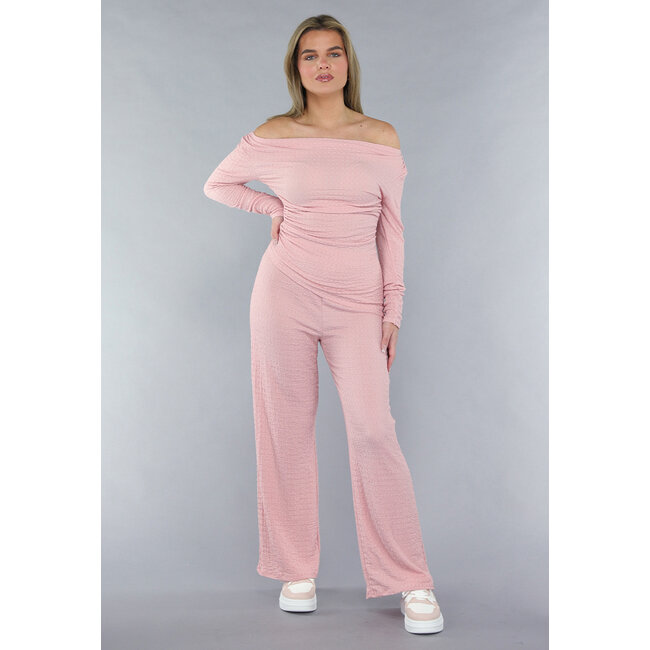Gesmokter Stretch-Zweiteiler in Rosa