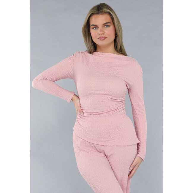 Gesmokter Stretch-Zweiteiler in Rosa