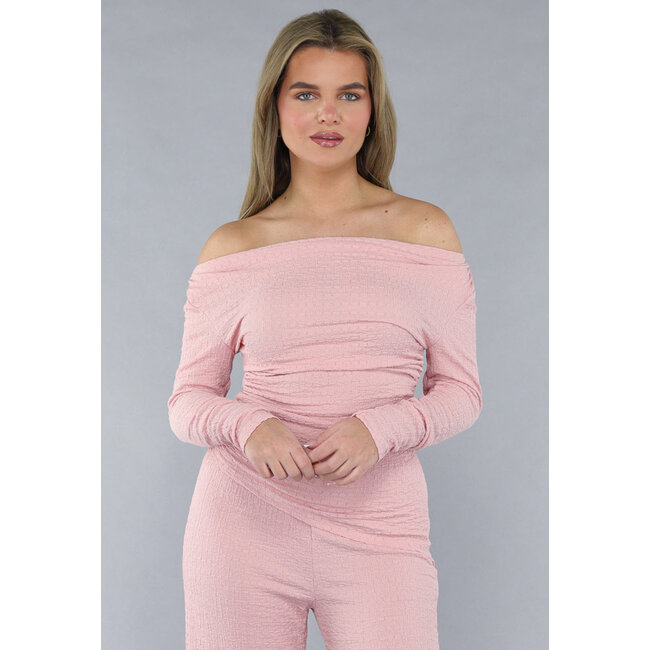 Gesmokter Stretch-Zweiteiler in Rosa