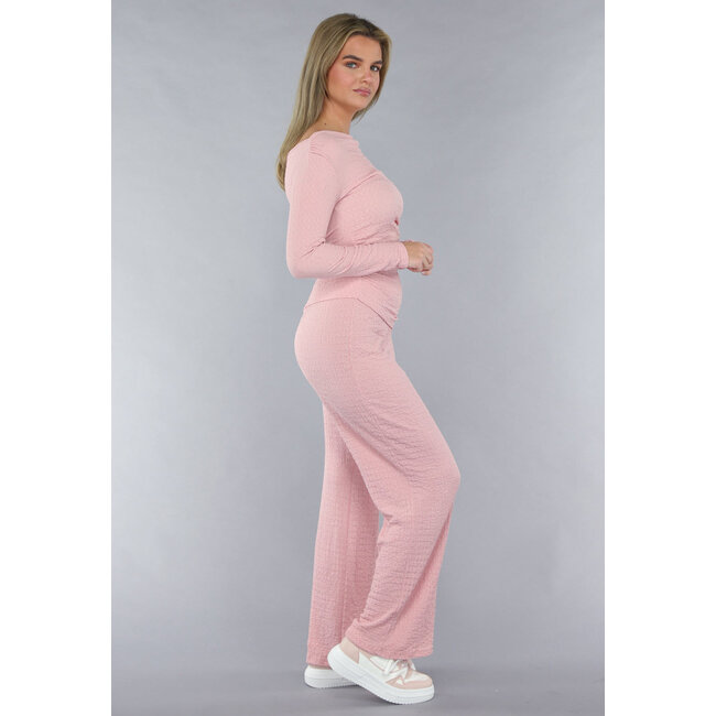 Gesmokter Stretch-Zweiteiler in Rosa