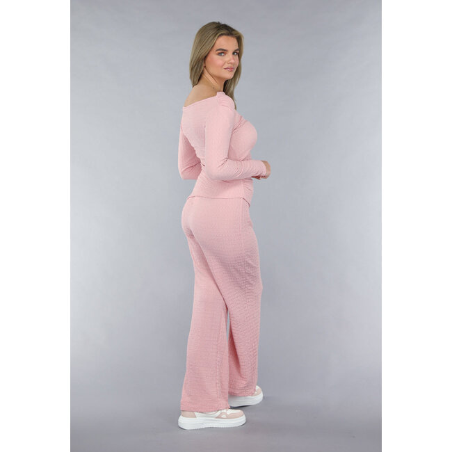 Gesmokter Stretch-Zweiteiler in Rosa