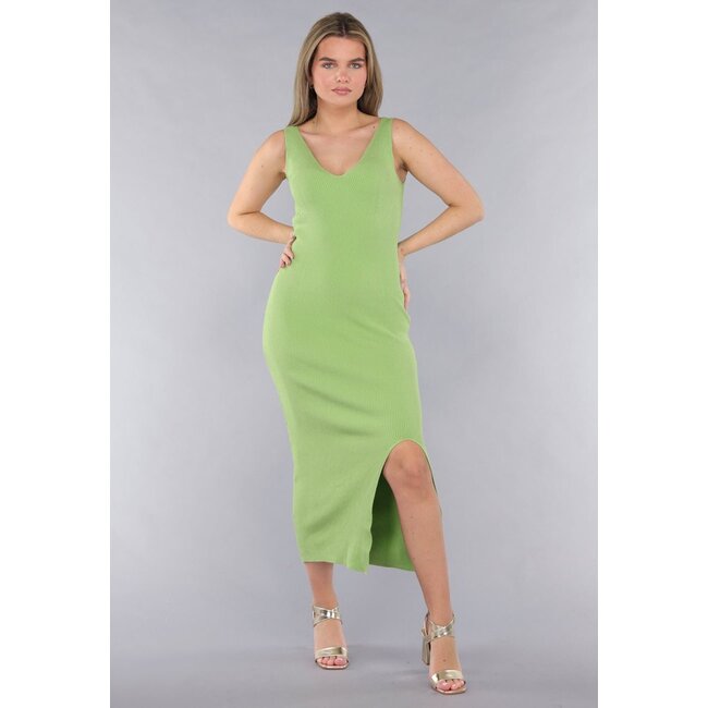 Grünes Bandeau-Kleid mit breiten Schulterträgern und V-Ausschnitt