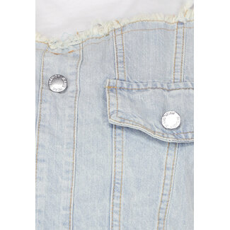 Weißes Oversized-T-Shirt mit Denim-Detail und Silberkette