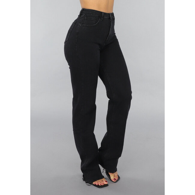 Anthrazitfarbene große Stretch-Jeans mit geraden Beinen
