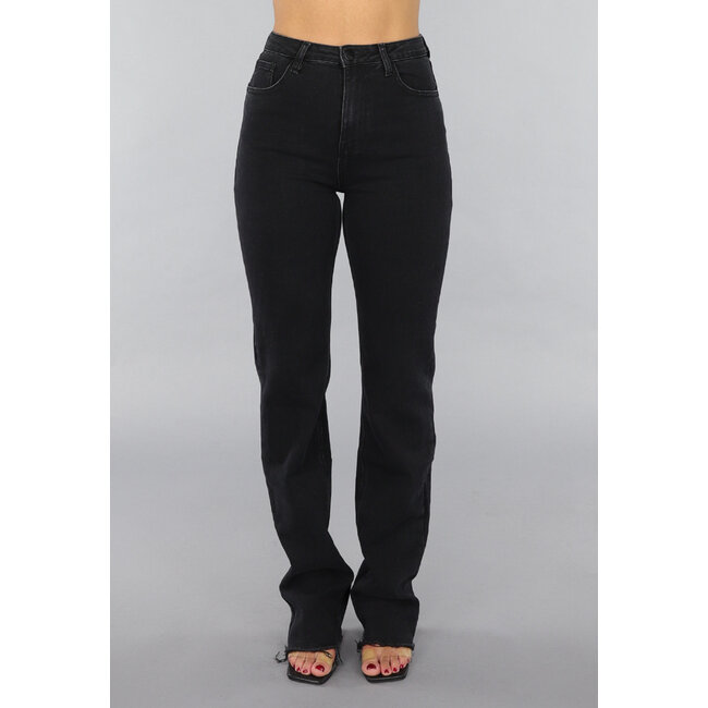 Anthrazitfarbene große Stretch-Jeans mit geraden Beinen