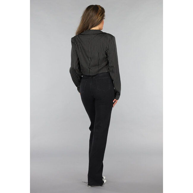 Anthrazitfarbene große Stretch-Jeans mit geraden Beinen