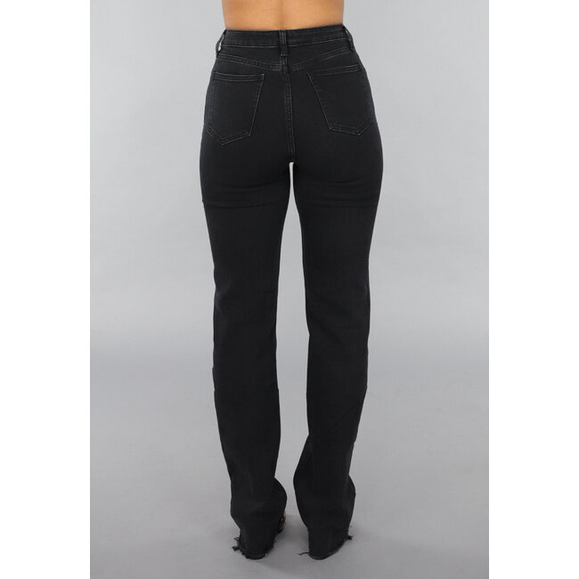 Anthrazitfarbene große Stretch-Jeans mit geraden Beinen