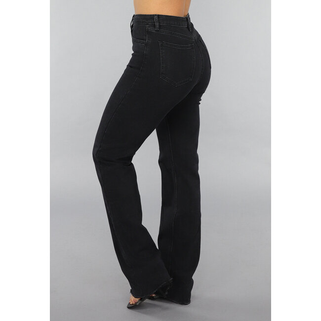Anthrazitfarbene große Stretch-Jeans mit geraden Beinen