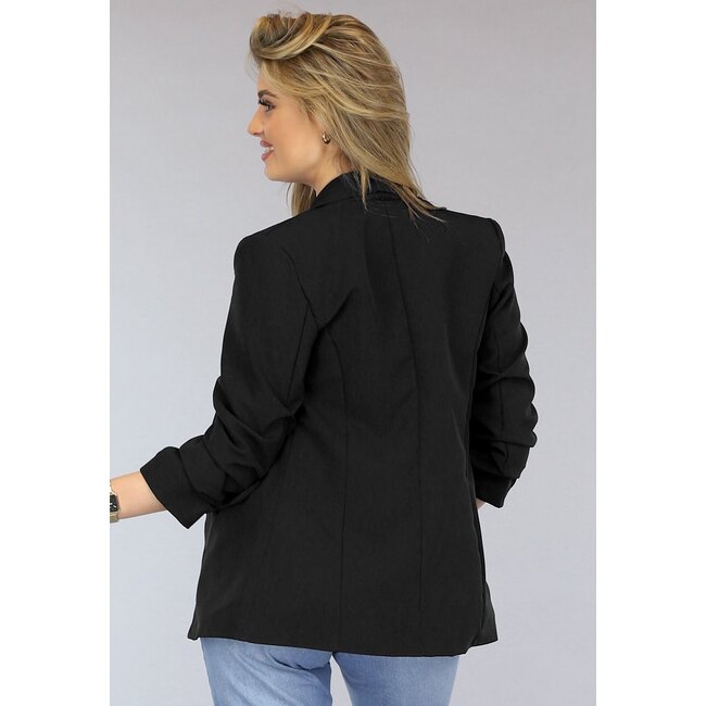 Schwarzer Blazer mit plissierten Dreiviertel-Ärmeln