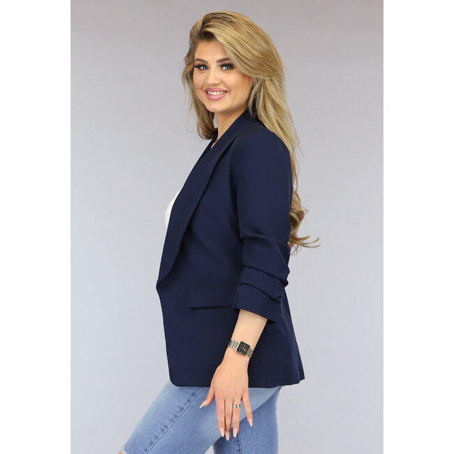Marineblauer Blazer mit plissierten Dreiviertel-Ärmeln