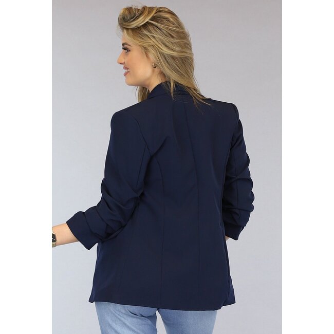 Marineblauer Blazer mit plissierten Dreiviertel-Ärmeln