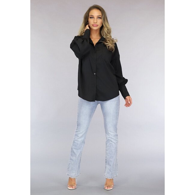 Schwarze Basic-Bluse mit Puffärmeln
