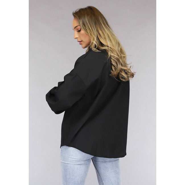 Schwarze Basic-Bluse mit Puffärmeln