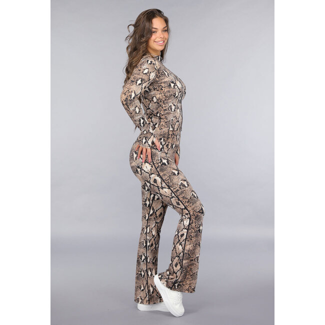 Snake Print Stretch Set mit Weste und ausgestellter Hose