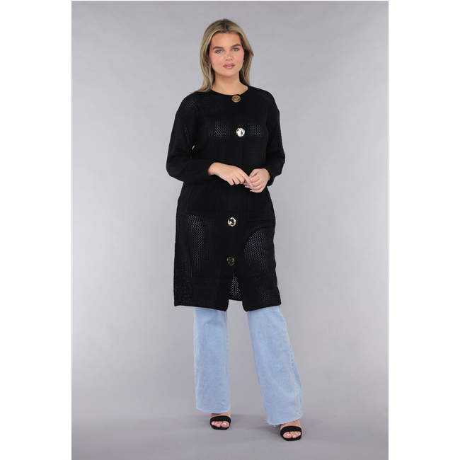 Schwarzer Oversized-Strickcardigan mit großen Knöpfen