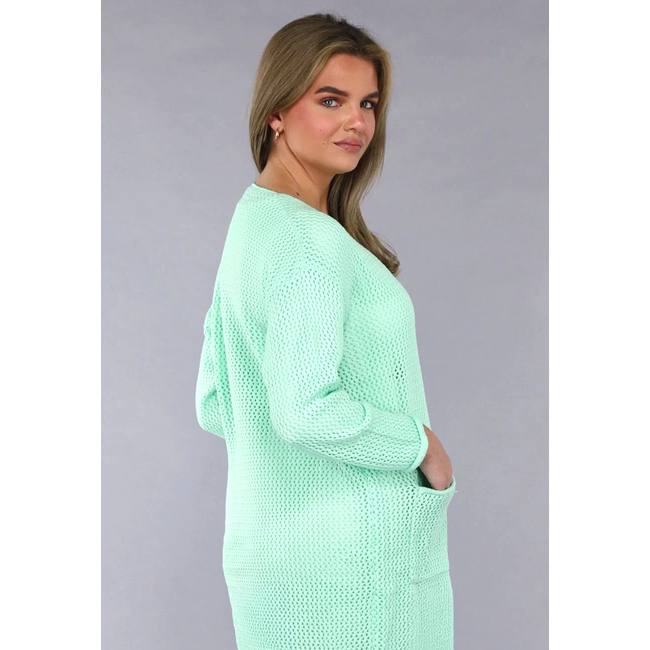 Mintgrüner Strickcardigan in Übergröße mit Knöpfen und Taschen